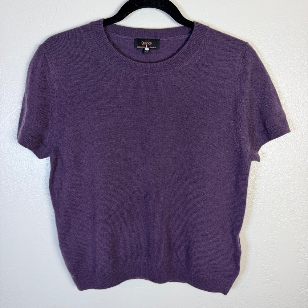 Quince Women's M Mongolian Cashmere Tee Deep Orchid Purple Short Sleeve Sweater